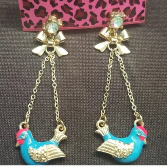 Betsey Johnson Blue Bird Dangle Earrings VINTAGE - Picture 3 of 5